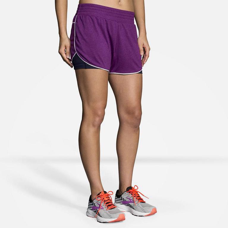 Brooks Rep 3 2-in-1 Women's Running Shorts - Purple (87532-AEOP)